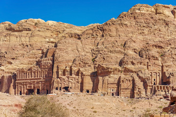 A view from The Royal Tombs (Silk Tomb and Corinthian Tomb) in Ancient City of Petra, Jordan.