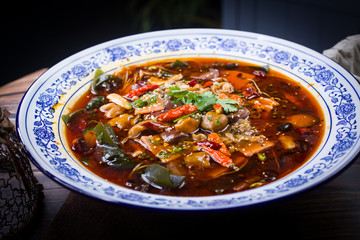Duck blood in chili sauce