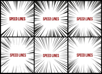 Speed lines set. Motion effect for your design. Black Comic lines on a transparent background.  Vector illustration 