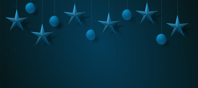 Papier Sterne Origami Ornament hängend Weihnachten Banner blau