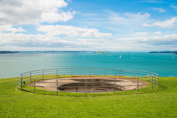 The empty bunker on the North Head an old volcano with the beautiful view of Auckland harbour, New Zealand. © boyloso