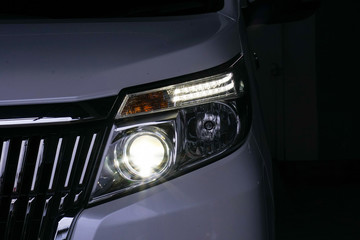 xenon headlight on a white car