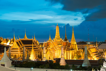 Wat phra keaw is famous landmark for tourism in Thailand at night in Bangkok, Thailand.