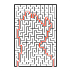 Abstract rectangular maze. Game for kids. Puzzle for children. One entrances, one exit. Labyrinth conundrum. Simple flat vector illustration isolated on white background. With answer.