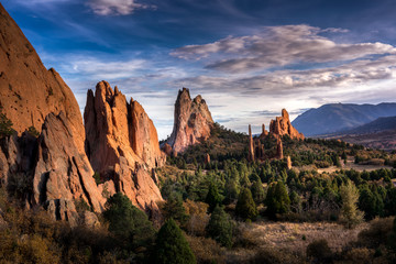 Picturesque scene within the Garden of the Gods national park in Colorado Springs, Colorado. There...