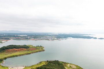 clouds and mist floating in the lake,a famous tourist attraction in lushan, China