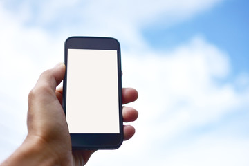 Hand holding smart phone ,mobile phone technology internet online business marketing communication connection mobile app background wireless