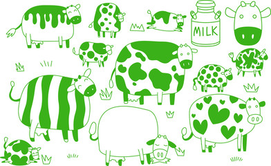 Cute cow silhouette illustration set