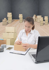 business owner woman working online shopping prepare product packaging process