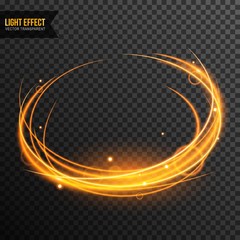 Light Effect vector transparent with line swirl and golden sparkles