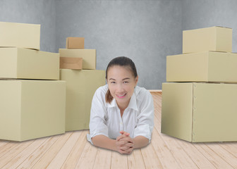 Young business woman, entrepreneur check the product, smile and laugh happy