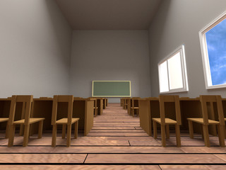 table and chair on wood floor and wood frame background , 3D rendering.