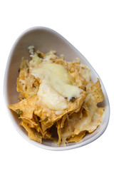 Nacho cheese in bowl isolated on background