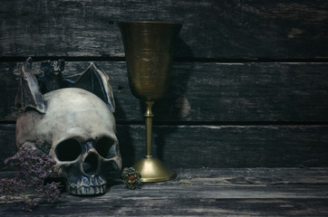 Magic table concept background. Witchcraft.