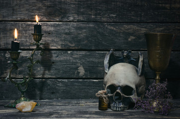 Magic table concept background. Witchcraft.