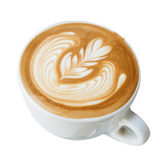 Cup of coffee with latte art isolated on background