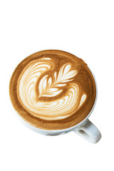 Cup of coffee with latte art isolated on background