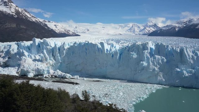 4k panning shot of the Perito Moreno Glacier in the Los Glaciares National Park in Argentina