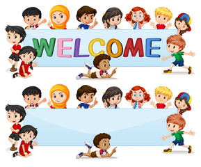 International kids on welcome banner