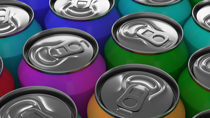 Big colorful soda cans on white background