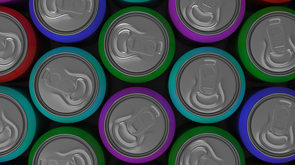 Big colorful soda cans on white background