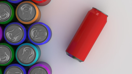 Big colorful soda cans on white background
