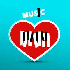Love Music Design with Heart on Blue Background