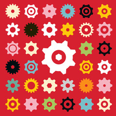 Flat Vector Cogs Set on Red Background