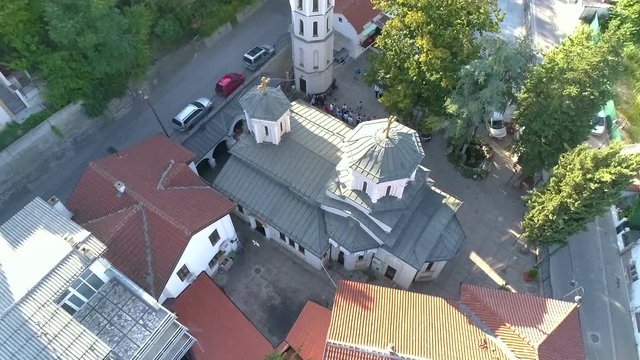 Dron Footage Above a Orthodox Church With Some Pigeons Flying