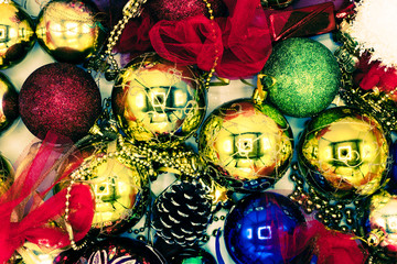 Christmas background image of colorful balls.