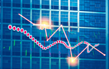 Stock index graph and chart in modern building background (red bear chart)