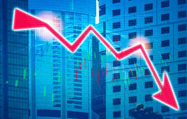 Stock index graph and chart in modern building background (red bear chart)