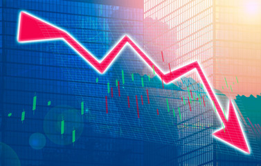 Stock index graph and chart in modern building background (red bear chart)