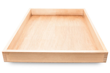 Wooden plate isolated on white background.