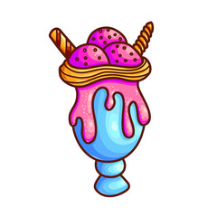 Ice cream in glass cup hand drawn color vector illustration