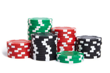 A stack of poker chips isolated on white background.