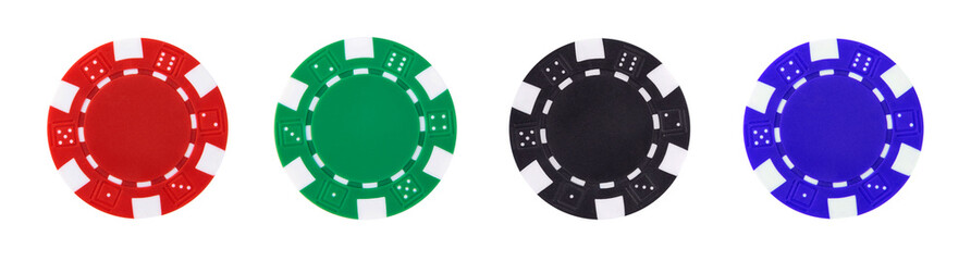 A set of casino chips isolated on white background.