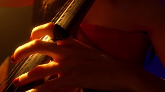 The cellist performs on stage.
