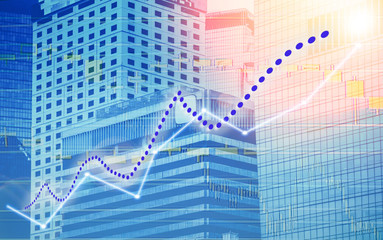 Obraz premium Stock index graph and chart in modern building background (blue bull chart)