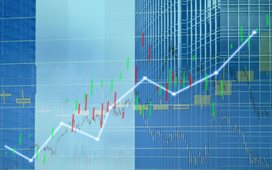 Stock index graph and chart in modern building background (blue bull chart)