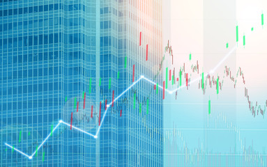 Stock index graph and chart in modern building background (blue bull chart)