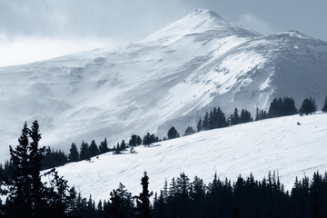 Extreme storm blows snow over Mount Lincoln in Park County, Rocky Mountains, Colorado