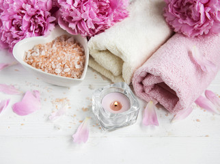 Massage salt and peony flowers