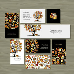 Naklejka premium Books library, business cards design