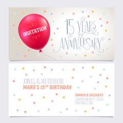 15 years anniversary invite vector illustration. Graphic design element