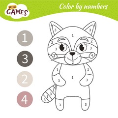 Coloring book for children.Coloring by numbers. Cartoon raccoon