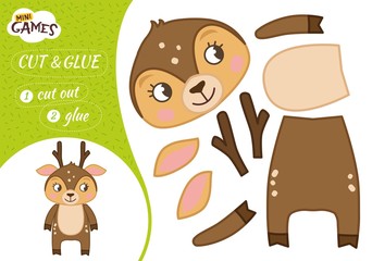 Fototapeta premium Education paper game for preshool children. Vector illustration. Cartoon cute deer.