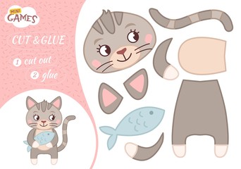 Education paper game for preshool children. Vector illustration. Cartoon cute cat.
