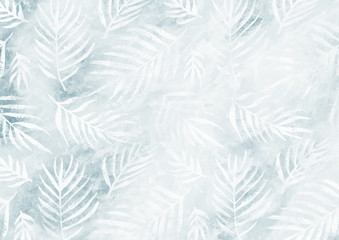 White palm leaves pattern blue empty paper background