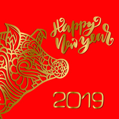 Fototapeta premium Asian new year sign. Mandala style pattern. Gold pig. 2019 vector illustration.